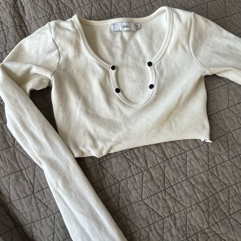 Cream Long Sleeve Crop Top
